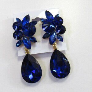 Fancy Dressy Dangle Royal Blue Clip On Earrings Evening Formal NEW